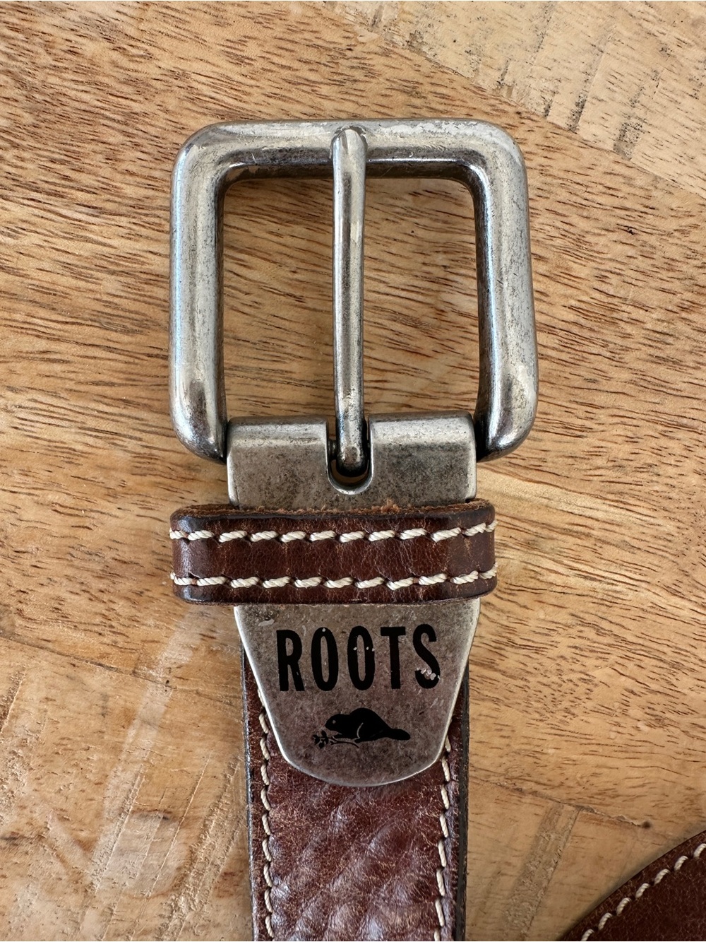 Roots Brown Leather Belt with Metal Buckle, Leather - Picture 2 of 6